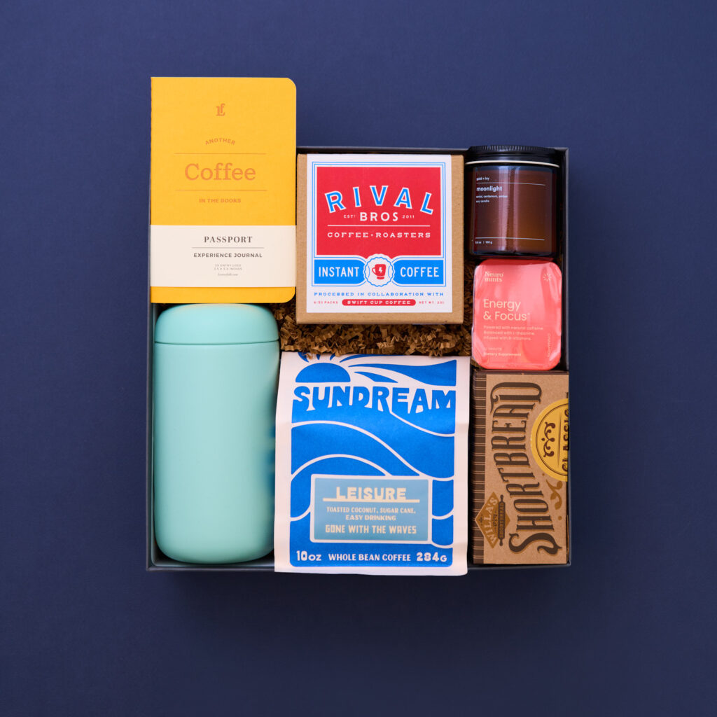 coffee gift box on a navy blue background