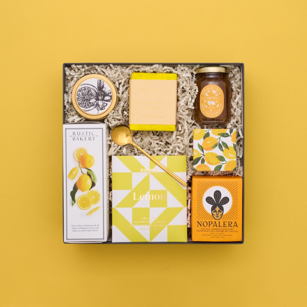 citrus gift box on yellow background