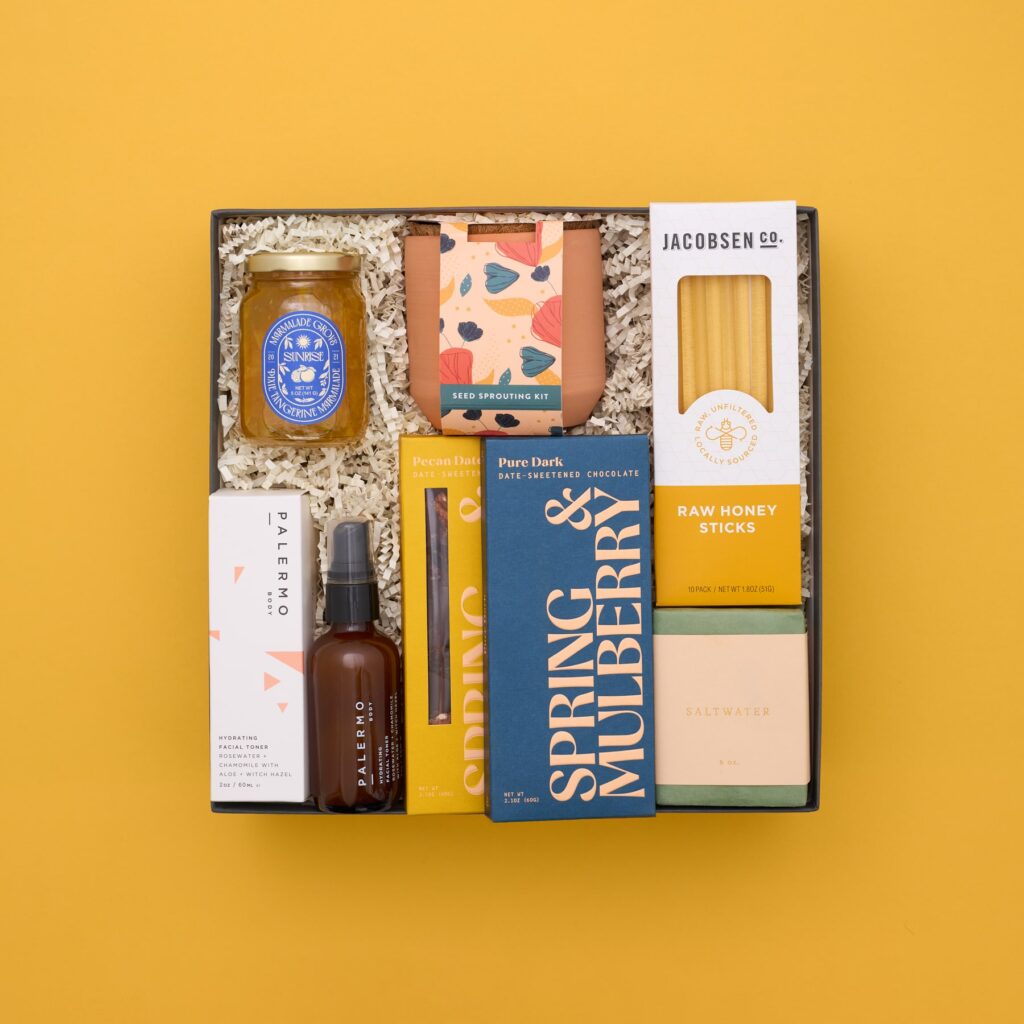 summer gift box on yellow background